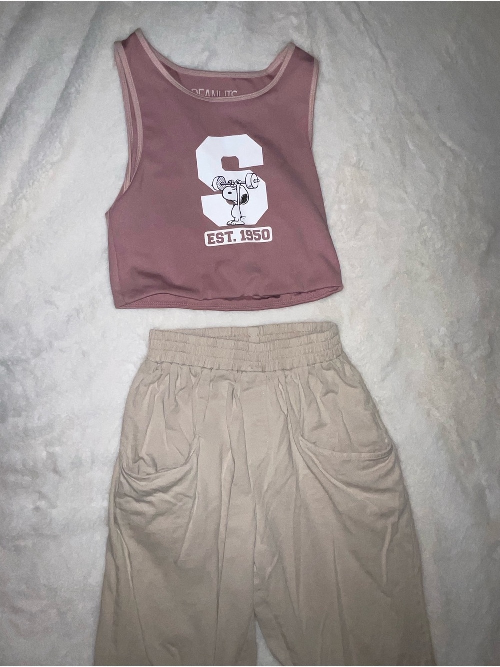 Zara Snoopy Pink Crop Top size 10 and Cream Pants size 10 Kids Matching Set